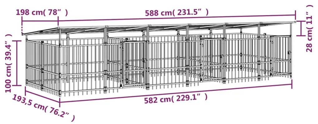 Canil de exterior com telhado 11,26 m² aço