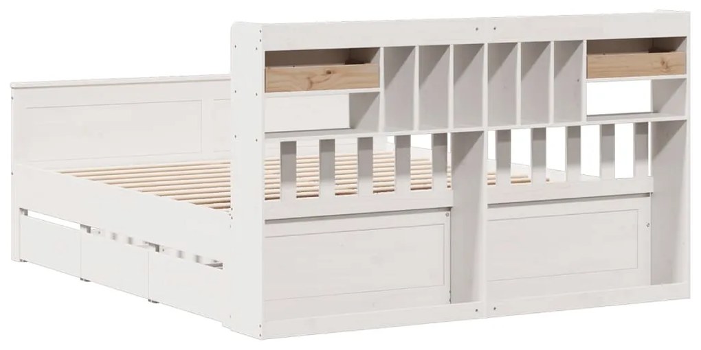 Cama com estante sem colchão 200x200 cm pinho maciço branco