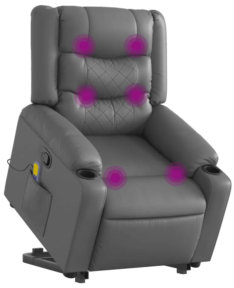 Poltrona massagens reclinável elevatória couro artif. cinzento