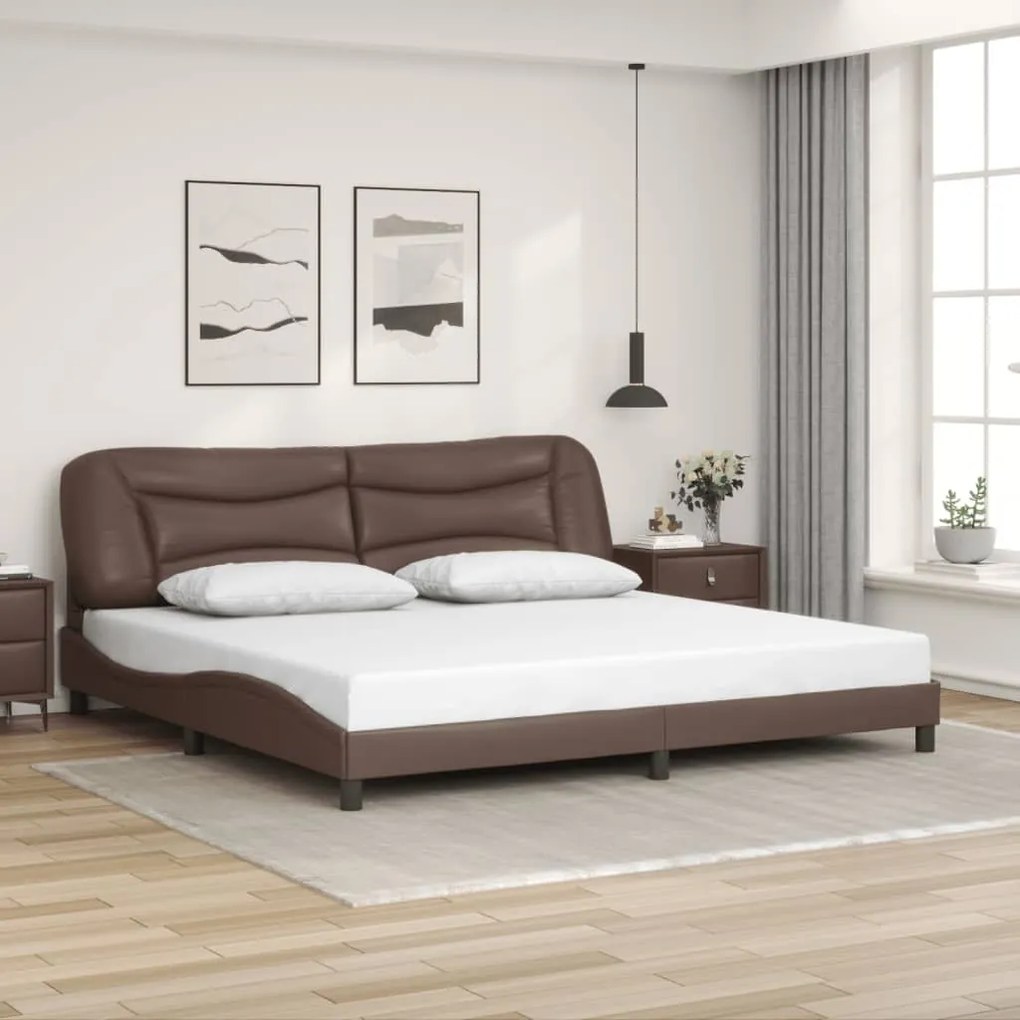 Estrutura cama c/ cabeceira 200x200cm couro artificial castanho