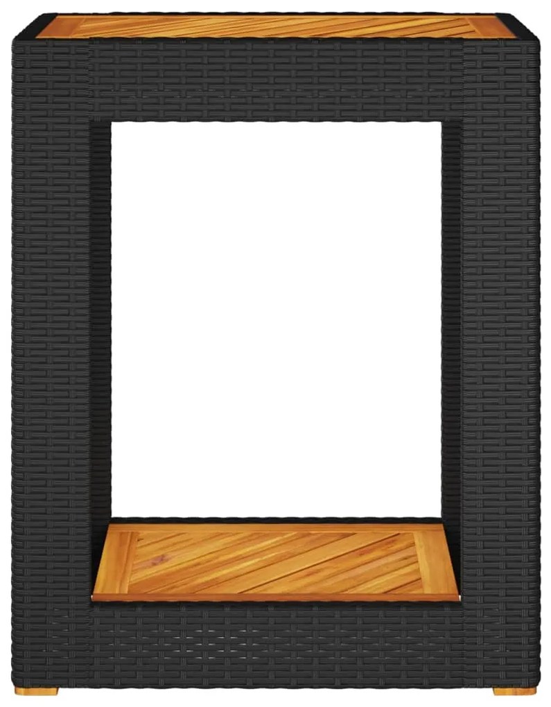 Mesa apoio jardim c/ tampo madeira 60x40x75 cm vime PE preto