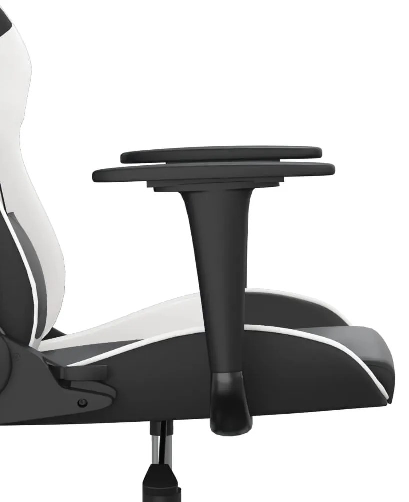 Cadeira gaming massagens couro artificial preto e branco