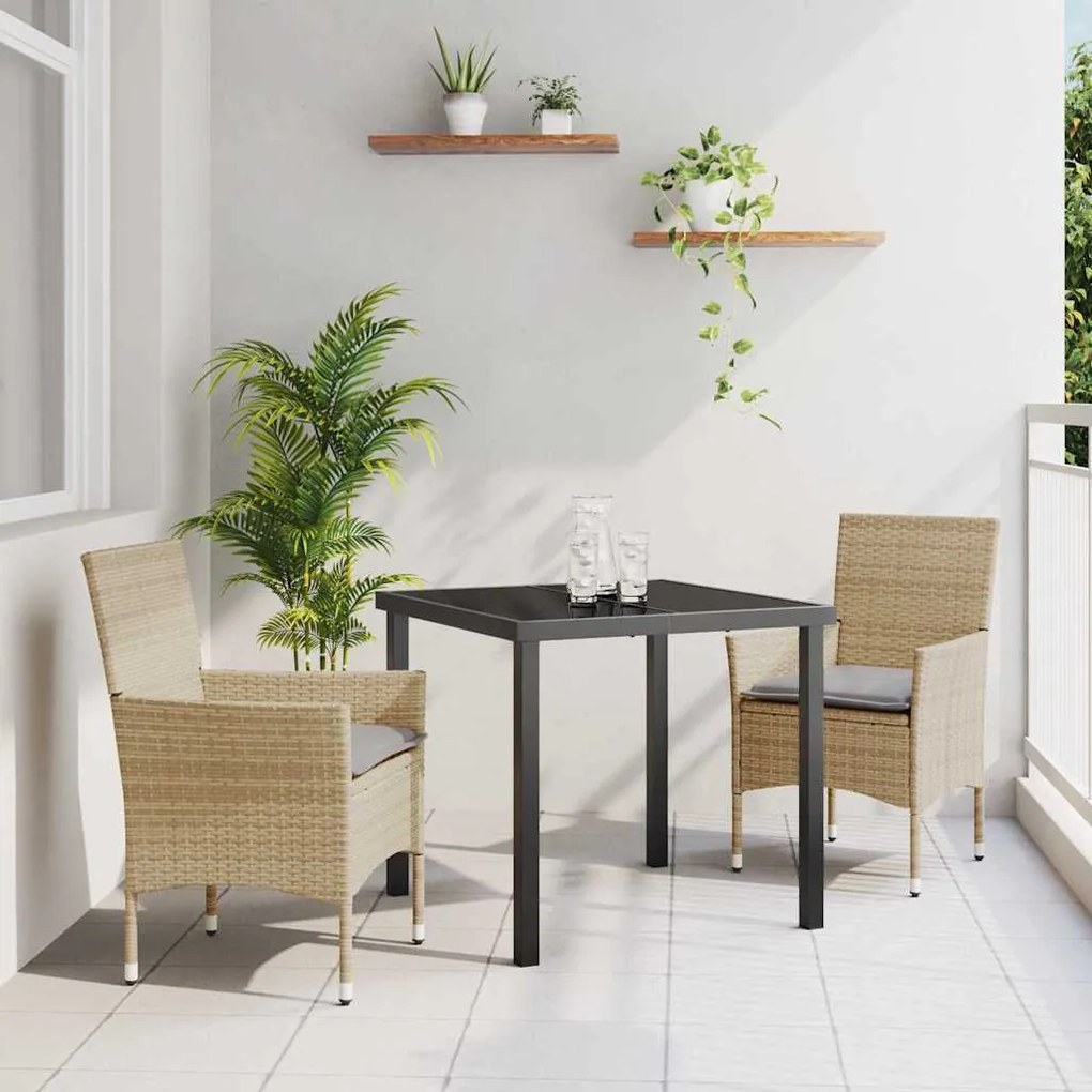 vidaXL Conjunto de Jantar de Jardim de 3 Peças com Almofadas Beje