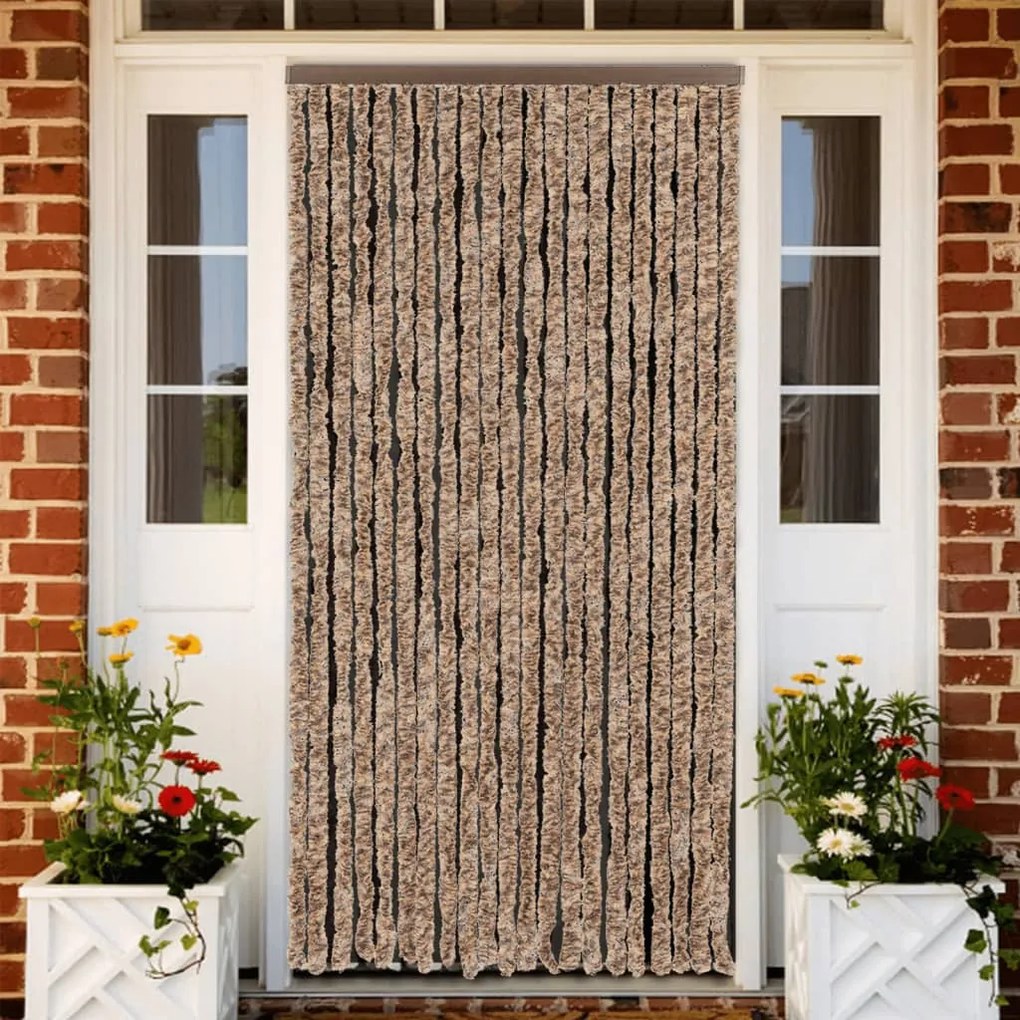 Cortina anti-insetos 90x220 cm chenille bege e castanho-escuro