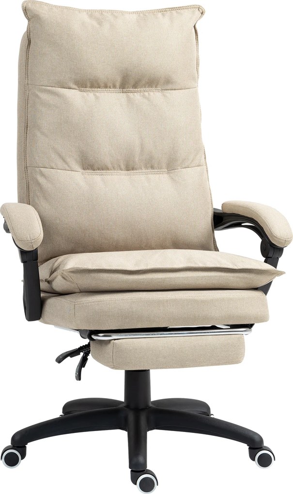 Cadeira de escritório com função de massagem, altura ajustável, encosto reclinável, apoio para os pés integrado e comando com fio, na cor bege