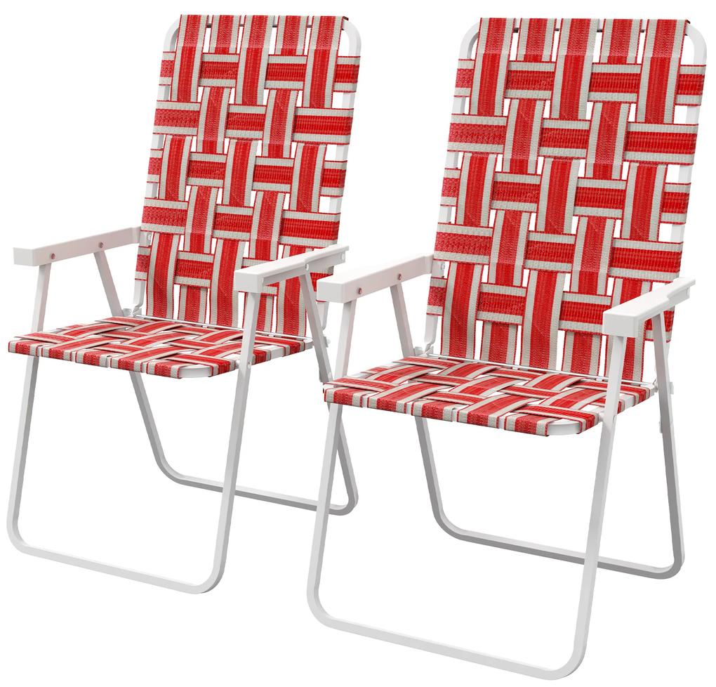 Outsunny Conjunto de 2 Cadeiras de Campismo Dobráveis com Apoios de Braço Capacidade 120 kg para Terraço 57x57x94 cm Vermelho | Aosom Portugal
