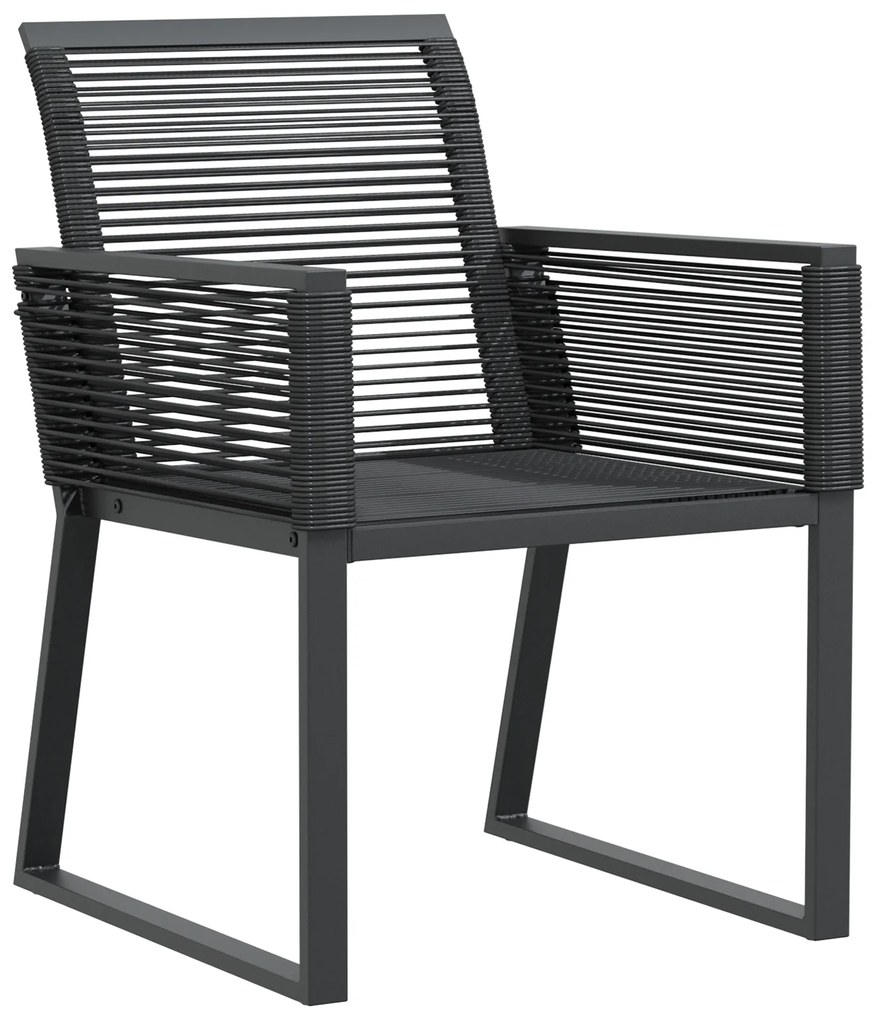 Conjunto de Jantar de 7 Peças em Aço Preto e Rattan Sintético