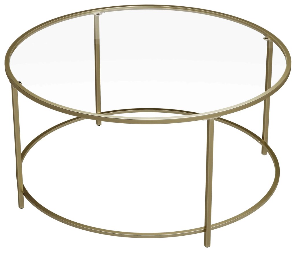 Mesa de centro redonda com superfície de vidro 84 x 84 x 45,5 cm dourada