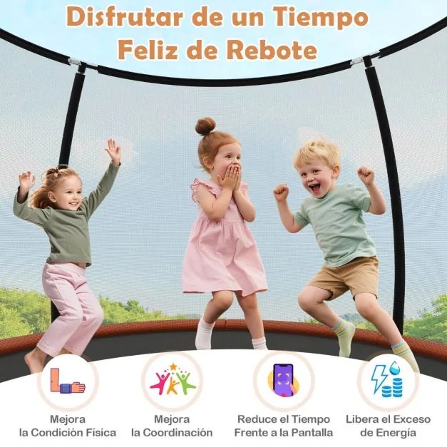 Trampolim exterior Ø305 cm com escada redondo com rede de segurança, cobertura de borda e estrutura metálica Laranja