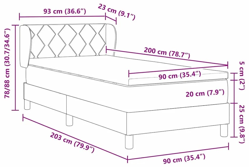 Cama Box com Colchão vidaXL Marrom Escuro 90x200 cm Tecido