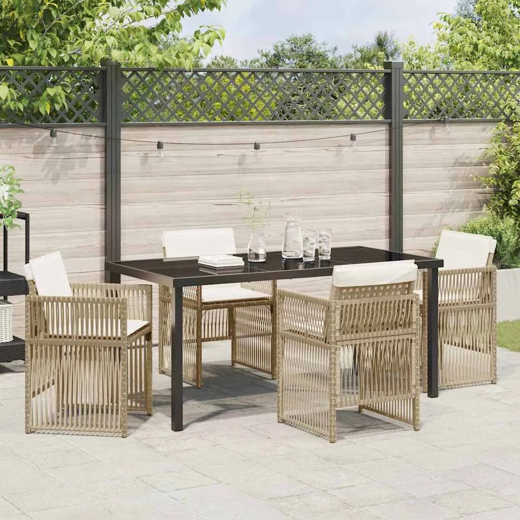 Conjunto de Jantar de Jardim com 5 Peças e Almofadas em Rattan Bege