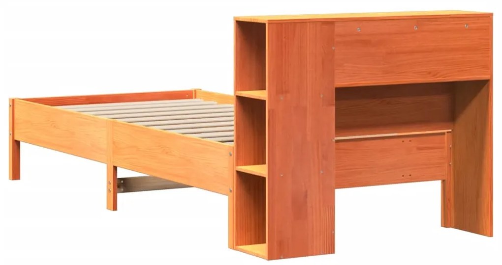 Cama com estante sem colchão 90x200cm pinho maciço castanho-mel