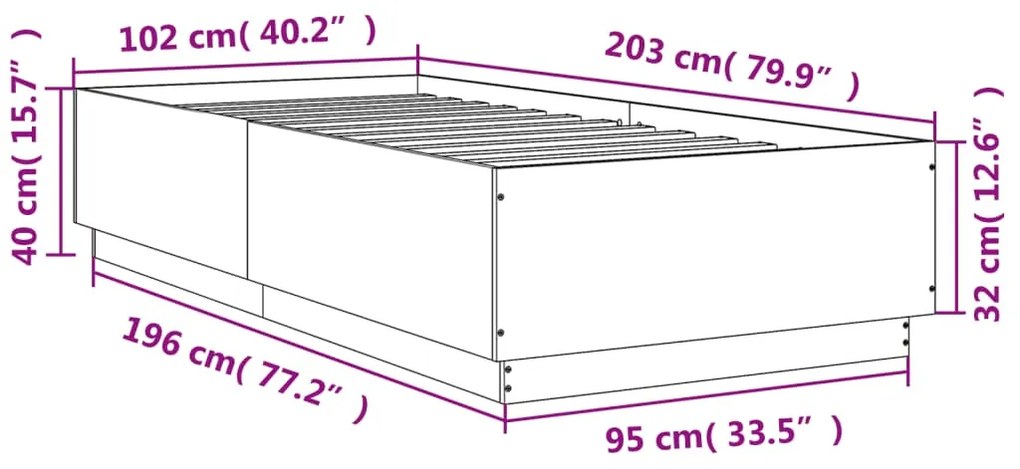 Estrutura cama 100x200 cm derivados de madeira cinzento sonoma