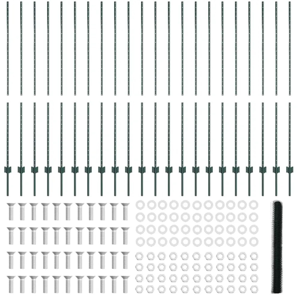 Posts de Cerca vidaXL 11 pcs U-Channel Verde 160 cm Aço
