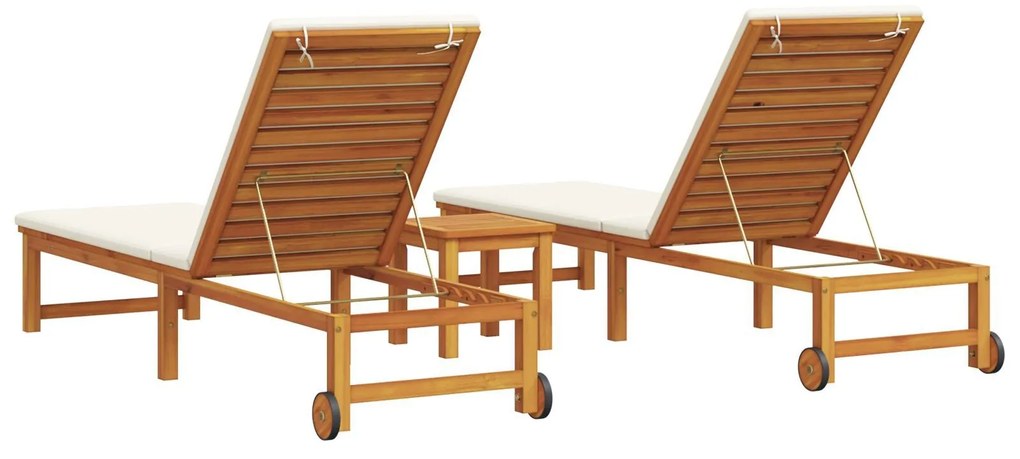Espreguiçadeiras vidaXL 2 pcs com mesa e almofadas de madeira maciça d