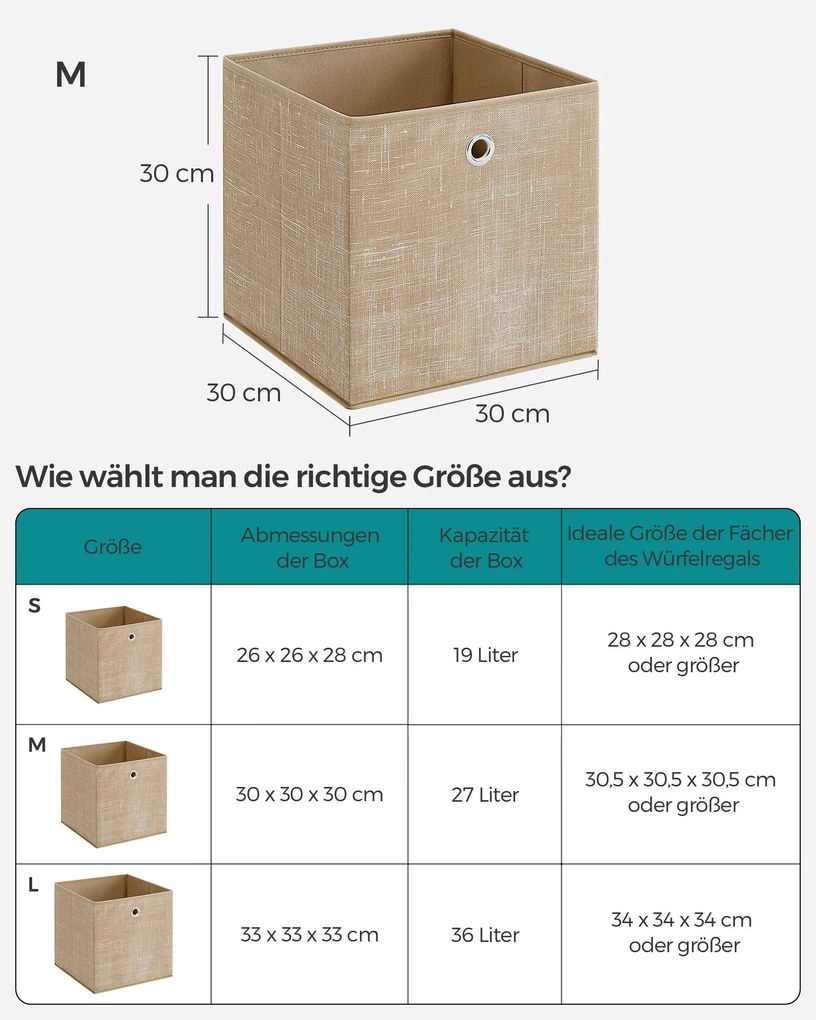 Conjunto de 6 caixas de arrumação 30 x 30 x 30 cm bege areia