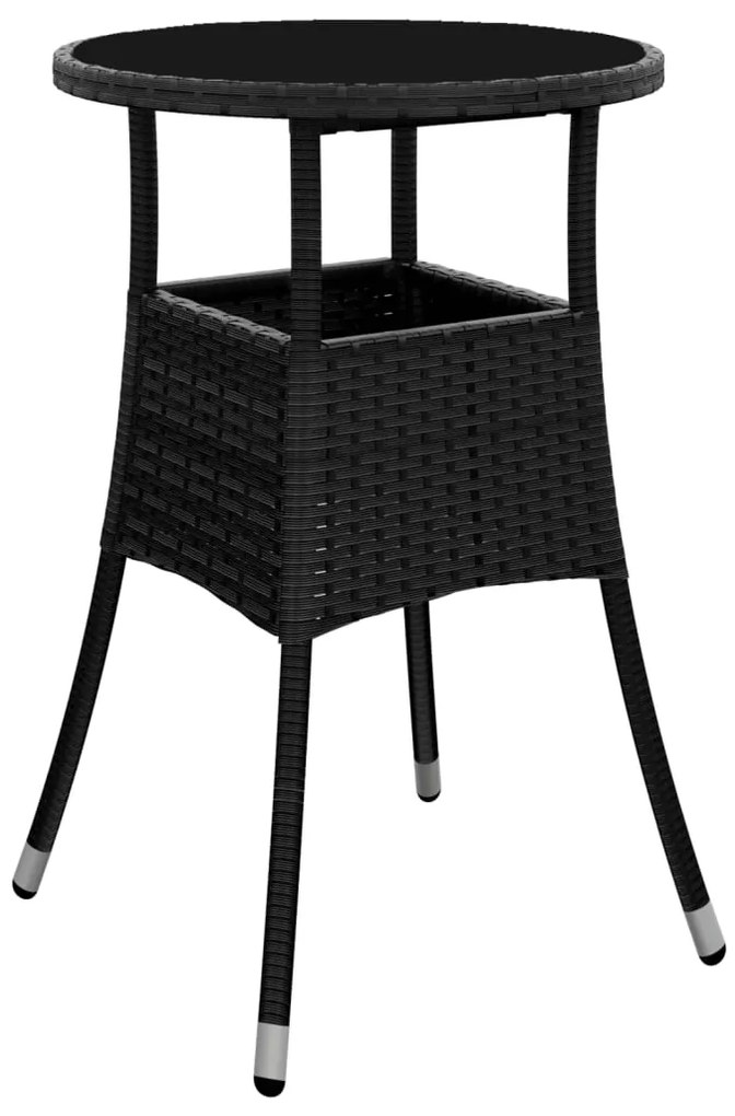 3 pcs conjunto bistrô de jardim c/ almofadões vime PE preto