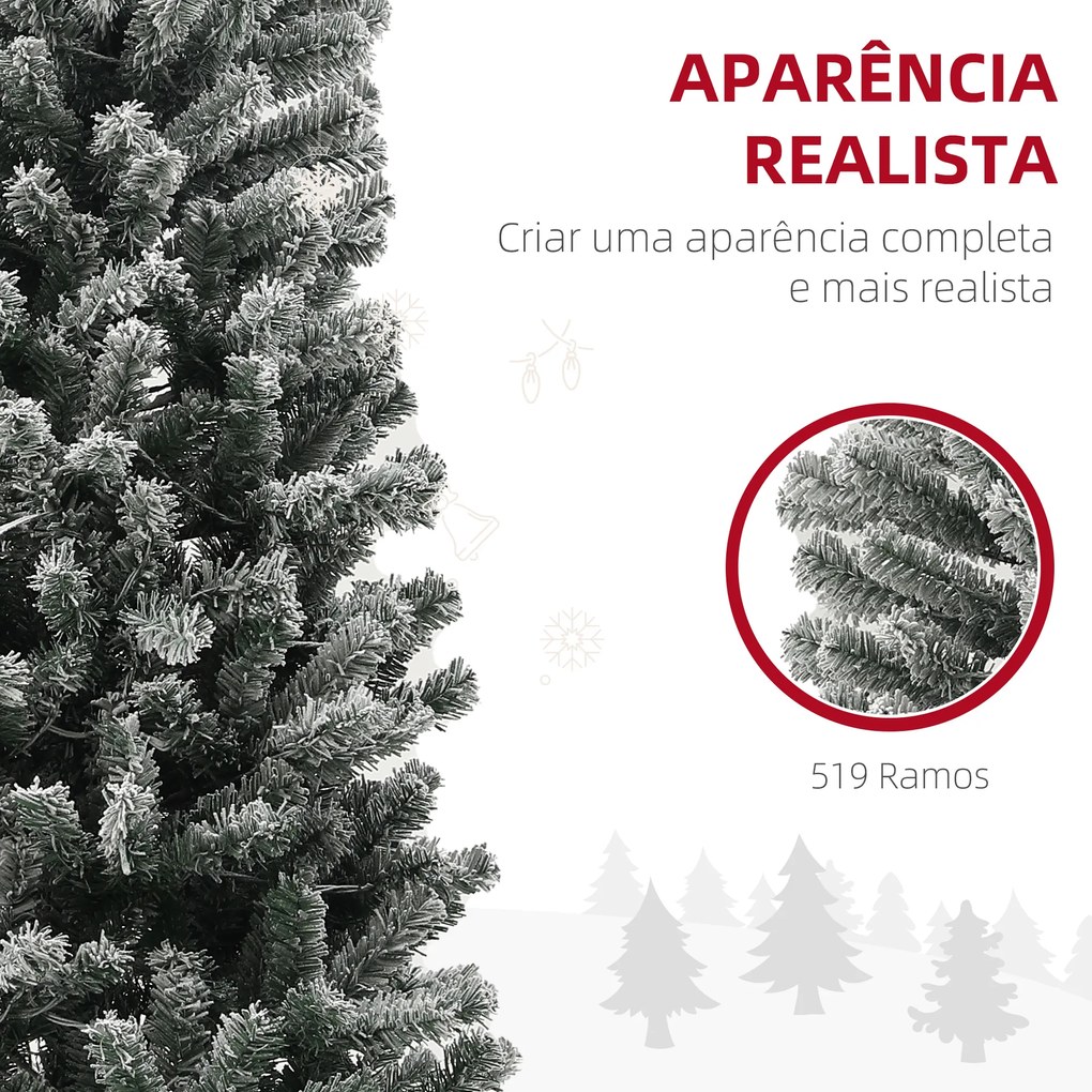 Árvore de Natal 225 cm Árvore de Natal Artificial com 220 Luzes LED de Duas Cores 519 Ramos e Suporte de Aço  Verde