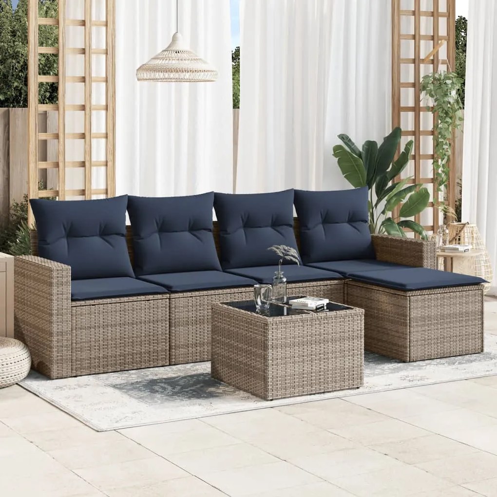 vidaXL 6 pcs conjunto sofás p/ jardim c/ almofadões vime PE cinzento