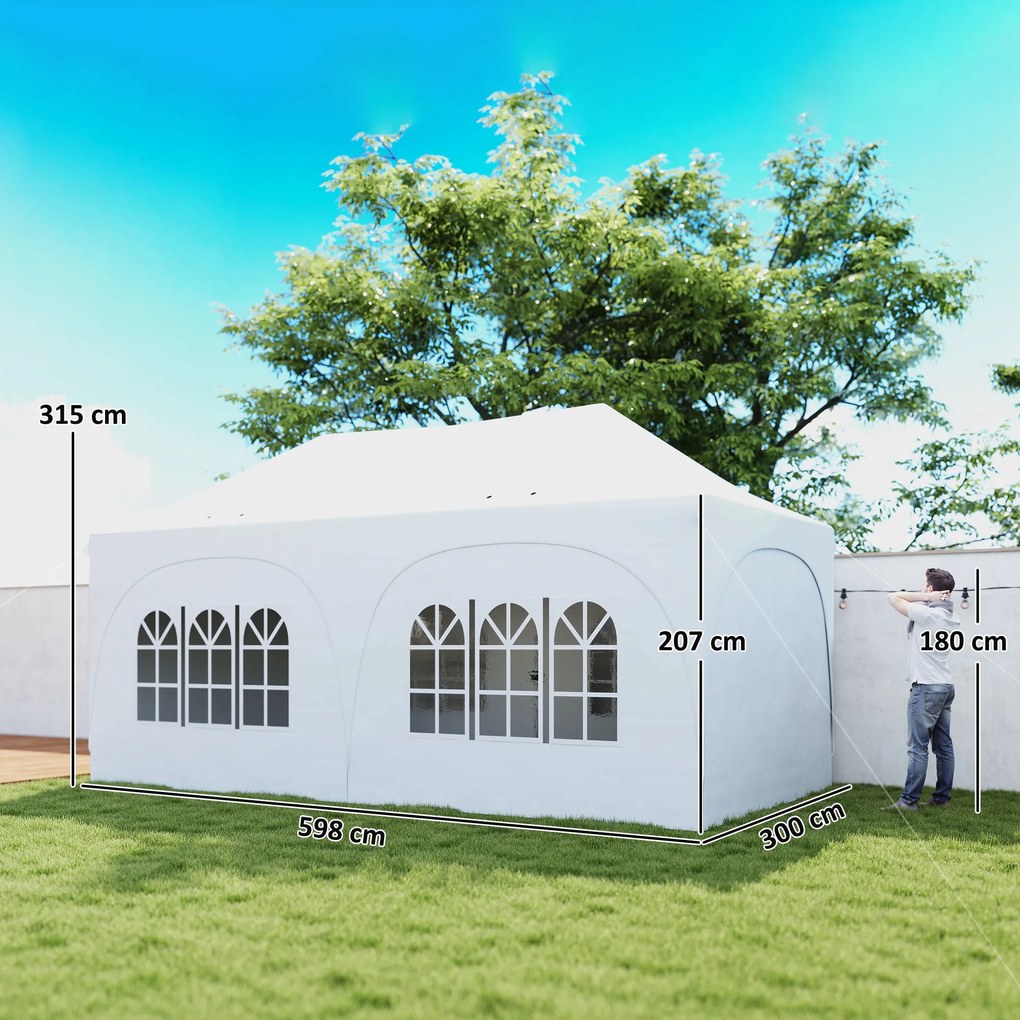 Tenda Dobrável 6x3 m Pop-up com 4 Painéis Removíveis Altura Ajustável e Bolsa de Transporte Branco