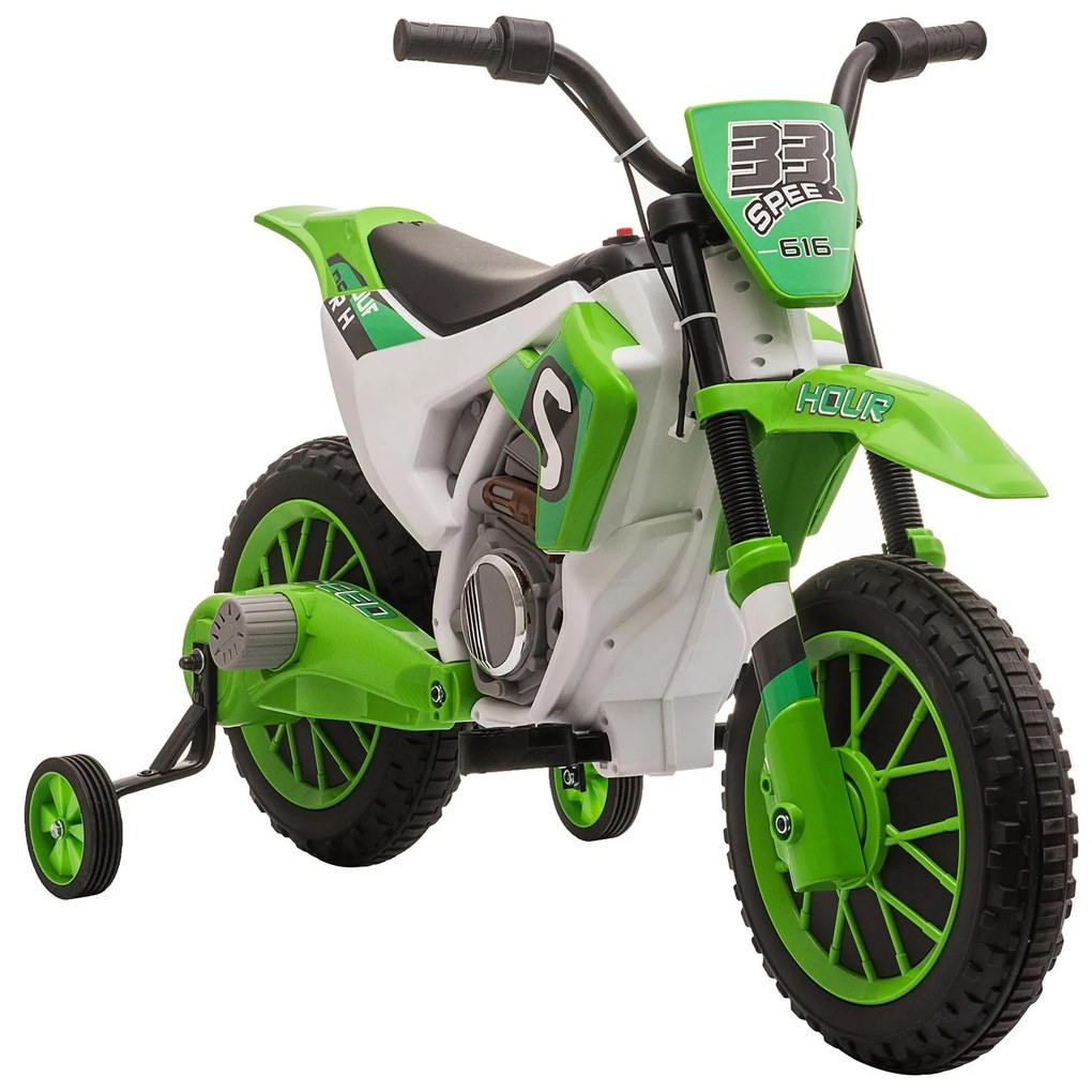 HOMCOM Mota Elétrica para Crianças acima de 3 Anos 12V Mota de Brinquedo Infantil com 2 Rodas de Equilíbrio Velocidade Máx. 8km/h Arranque Suave 106,5x51,5x68cm Verde