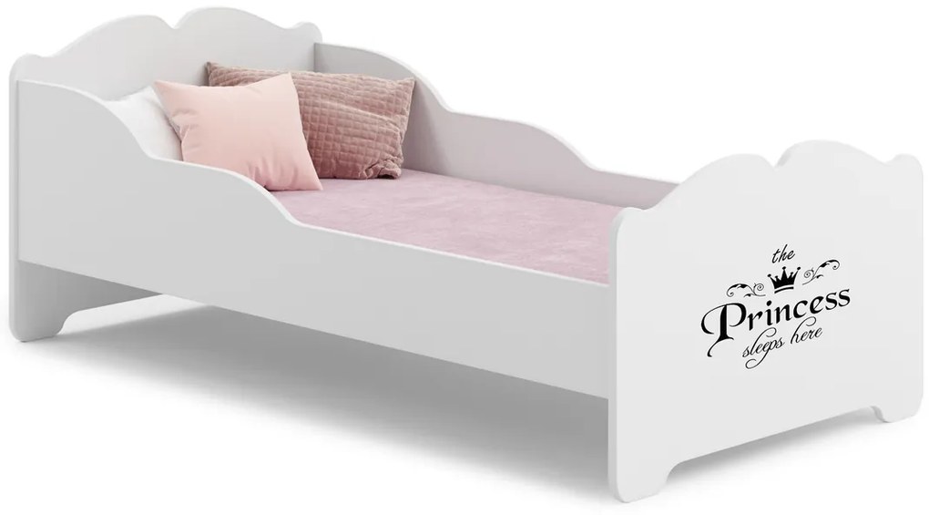 Cama infantil ANNA branca 160x80 - ilustração princesa - colchão e estrado incluído