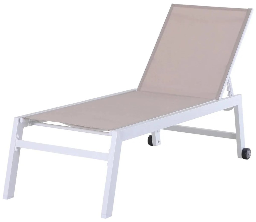 Outsunny Espreguiçadeira Jardim com Rodas Alumínio Textilene Reclinável 5 Posições Conforto Carga 120 kg 169x65x102 cm Bege | Aosom Portugal