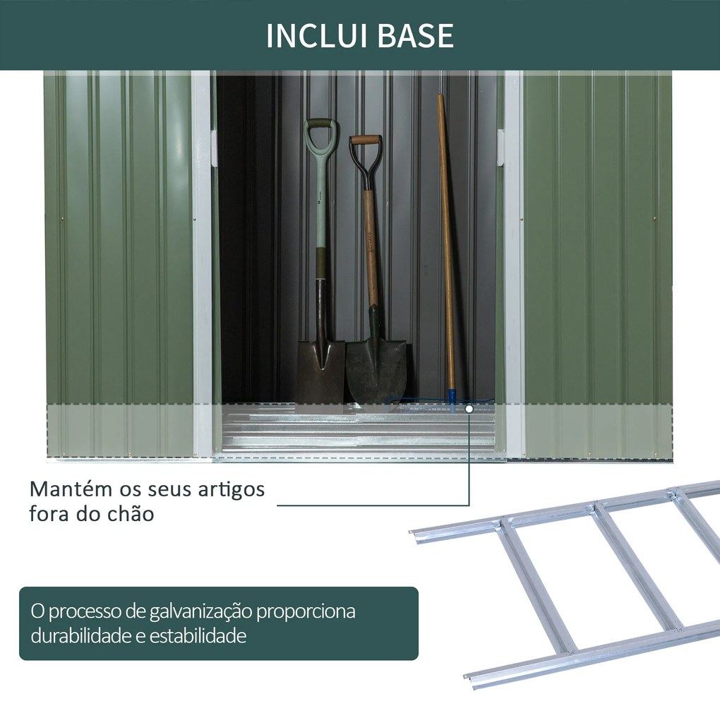 Abrigo de Jardim 213x130x173cm Abrigo de Exterior de Aço Galvanizado com Porta Corredeira e Ventilações para Armazenamento de Ferramentas Verde