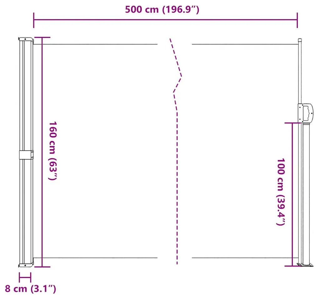 Toldo lateral retrátil 160x500 cm cor creme