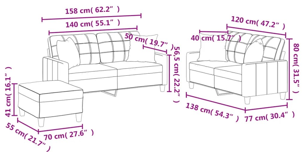 3 pcs conjunto de sofás com almofadas couro artificial creme