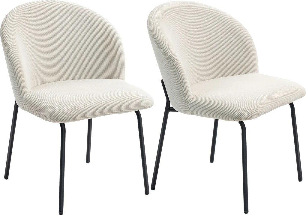 Conjunto de 2 cadeiras de jantar em veludo canelado, cadeiras de cozinha com pés em aço, 56 x 58 x 78 cm, creme