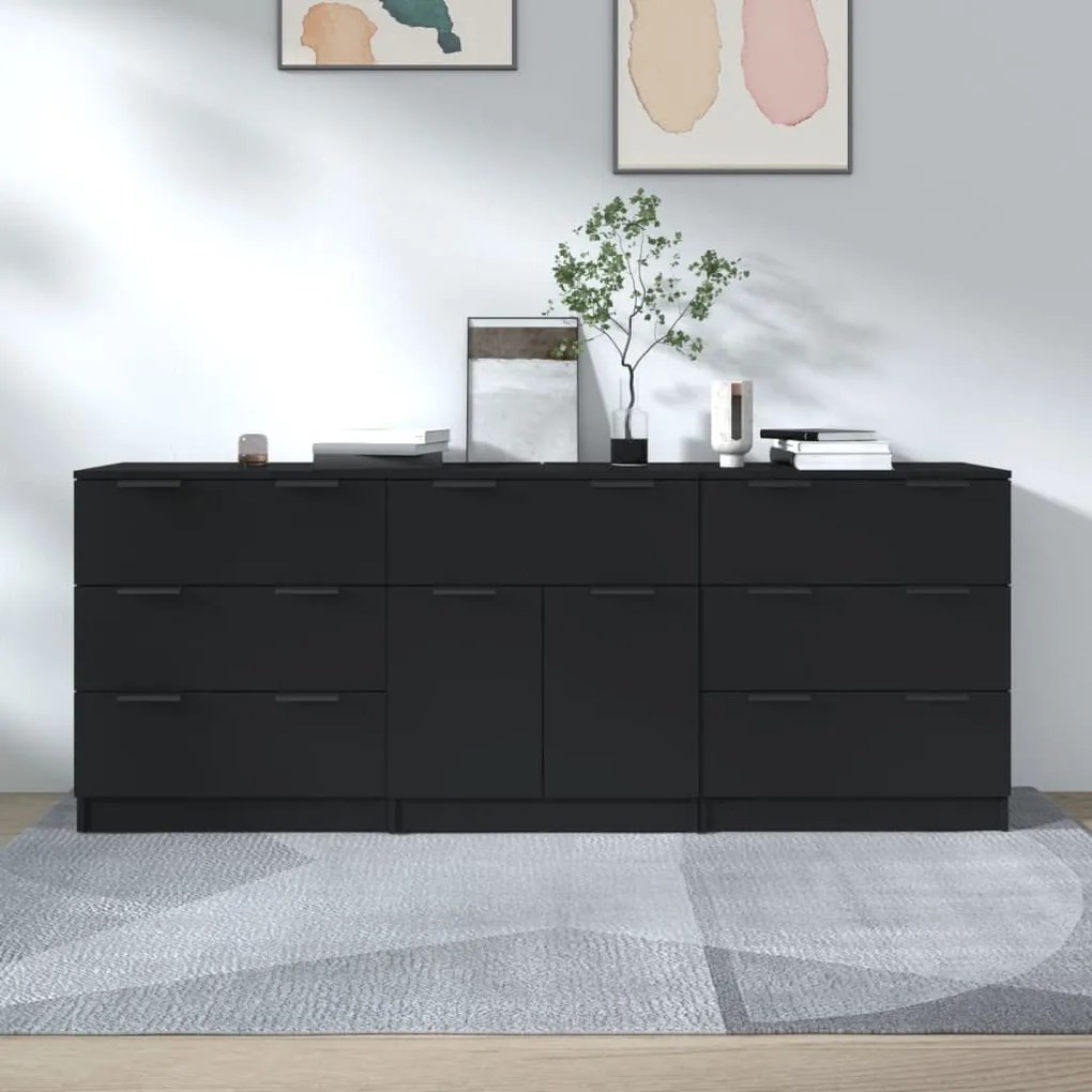 3 pcs aparadores derivados de madeira preto