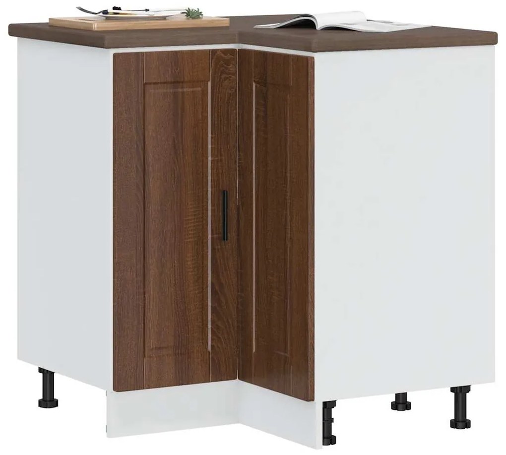 vidaXL Armário base canto cozinha Porto madeira carvalho castanho