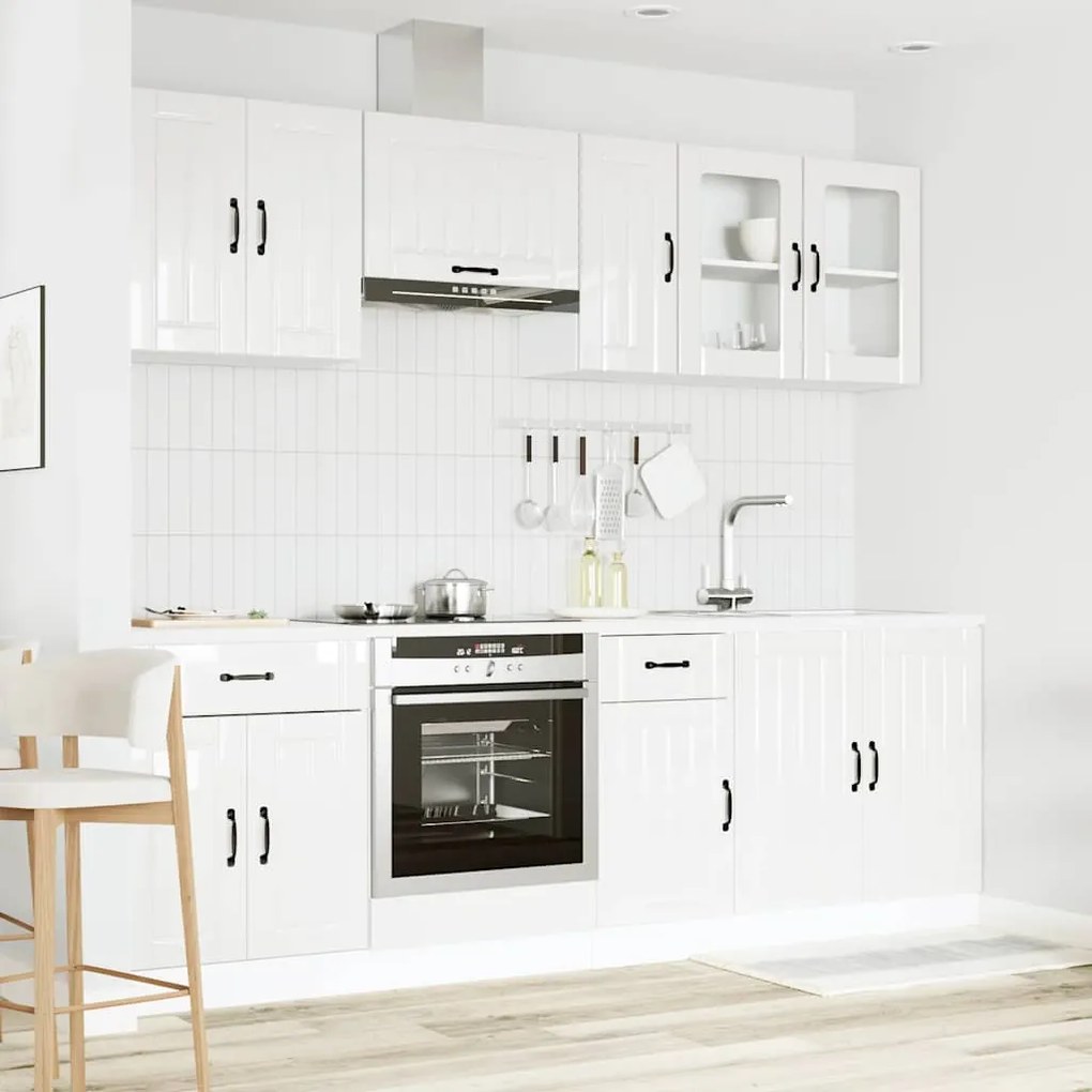 8 peças armário de cozinha conjunto Kalmar branco brilhante