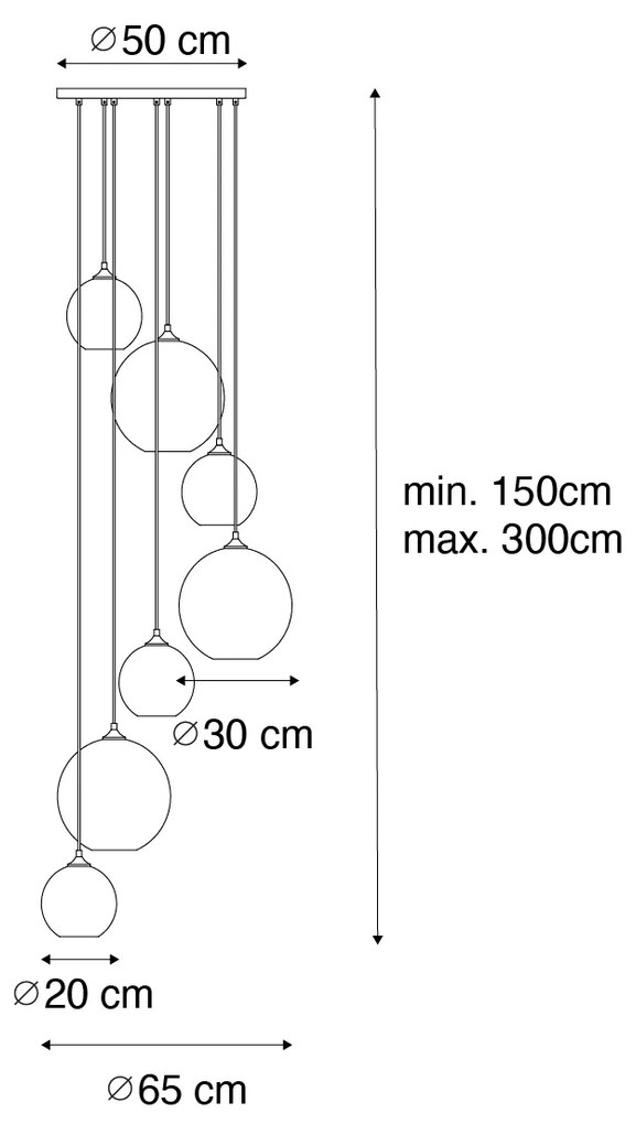 Candeeiro de suspensão Art Déco em latão com vidro azul redondo 7 luzes - Sandra Art Deco
