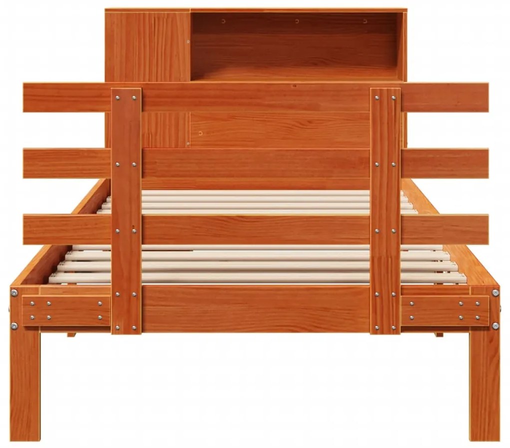 Cama com estante sem colchão 75x190cm pinho maciço castanho-mel