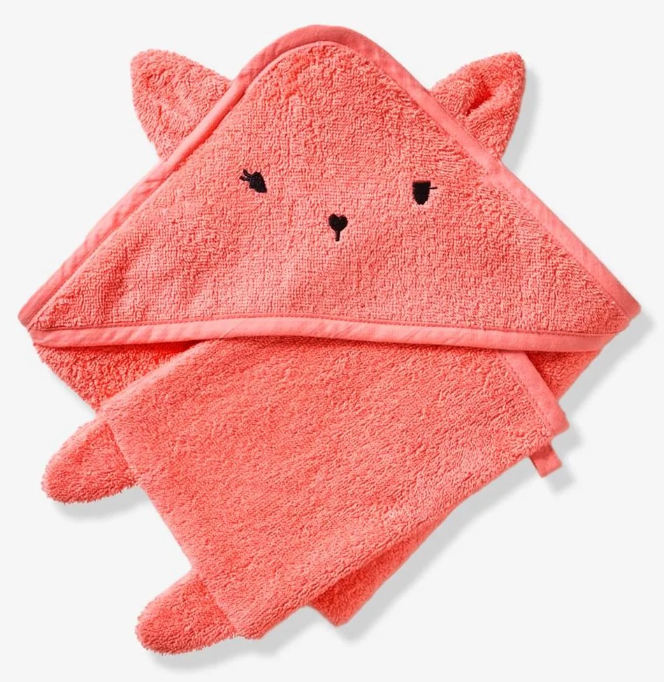 Capa de banho + luva, em algodão bio rosa