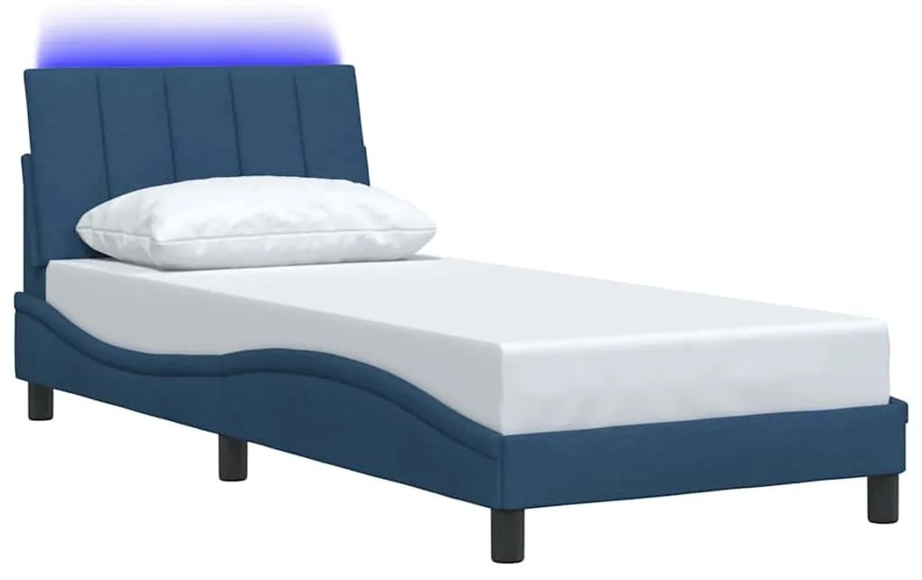 Estrutura de cama sem colchão 90x190 cm tecido azul