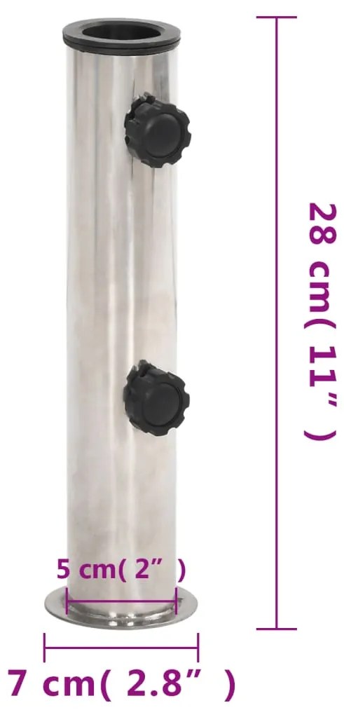 Base de guarda-sol para poste de Ø38/48 mm aço inox. prateado
