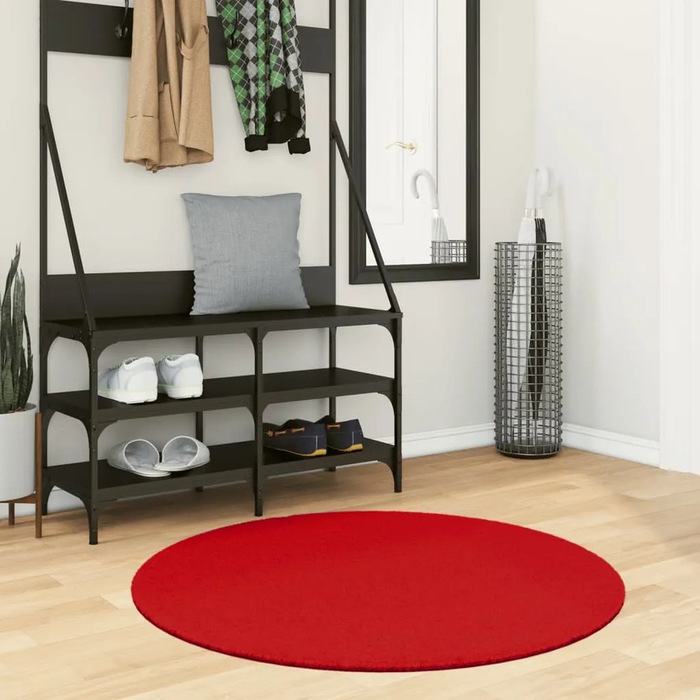 vidaXL Tapete de pelo curto OVIEDO Ø 100 cm vermelho