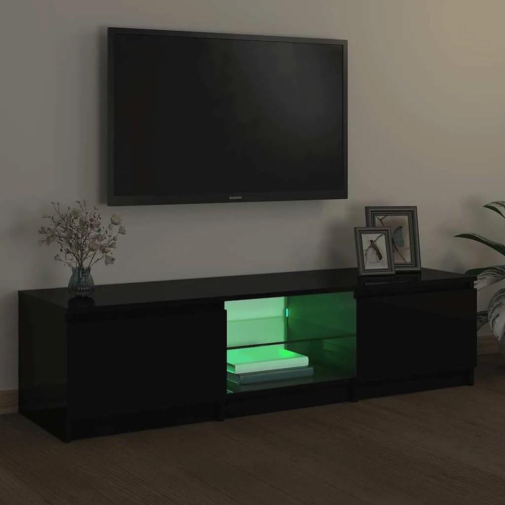 Móvel de TV com luzes LED 140x40x35,5 cm preto