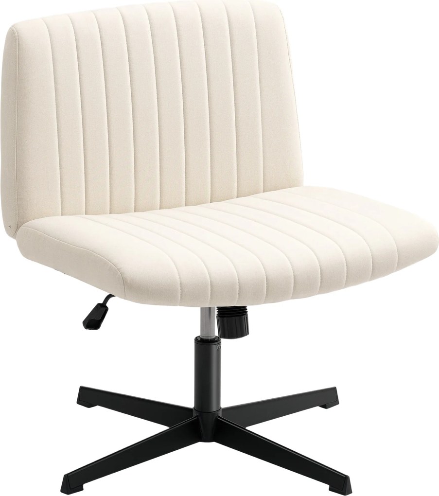 HOMCOM Cadeira Homeoffice regulável em altura giratória com visual de linho, para sentar de pernas cruzadas, suporta até 120 kg, Creme branco | Aosom Portugal