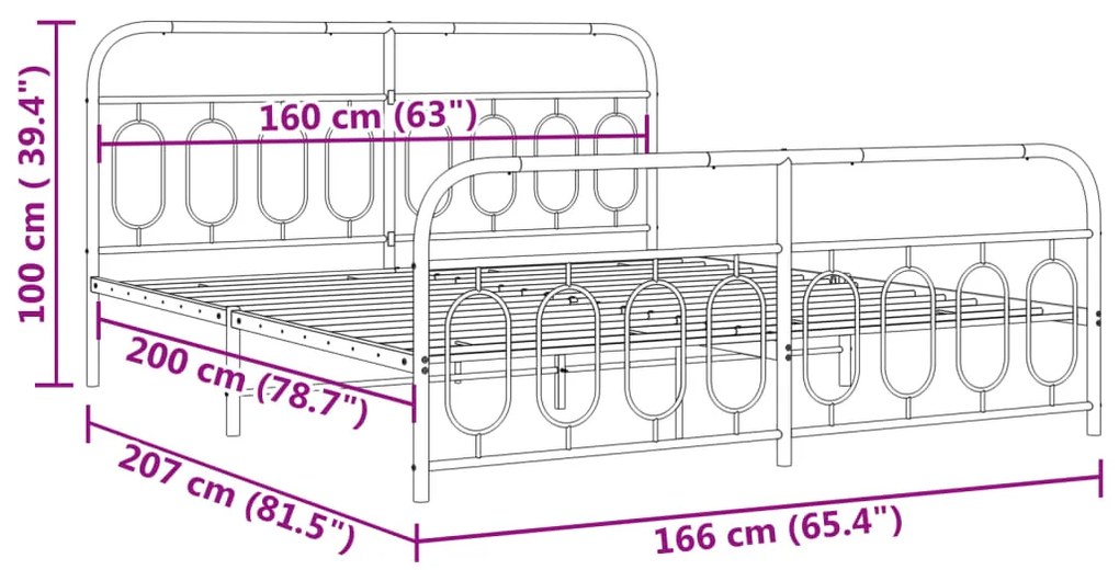 Estrutura de cama com cabeceira e pés 160x200 cm metal branco