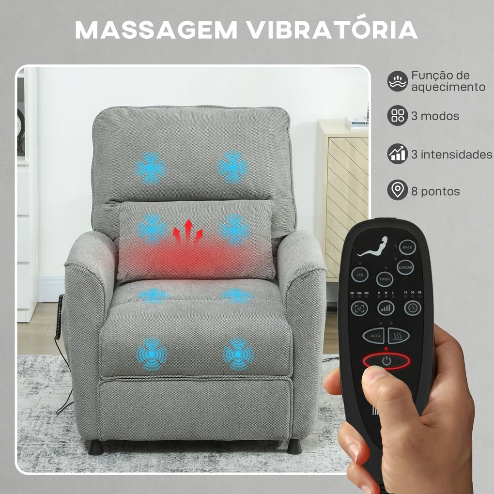 Poltrona Relax Reclinável Elétrica com Calor Lombar, Massagem Vibratória, Motor Silencioso e Função de Memória, Cinzento Escuro