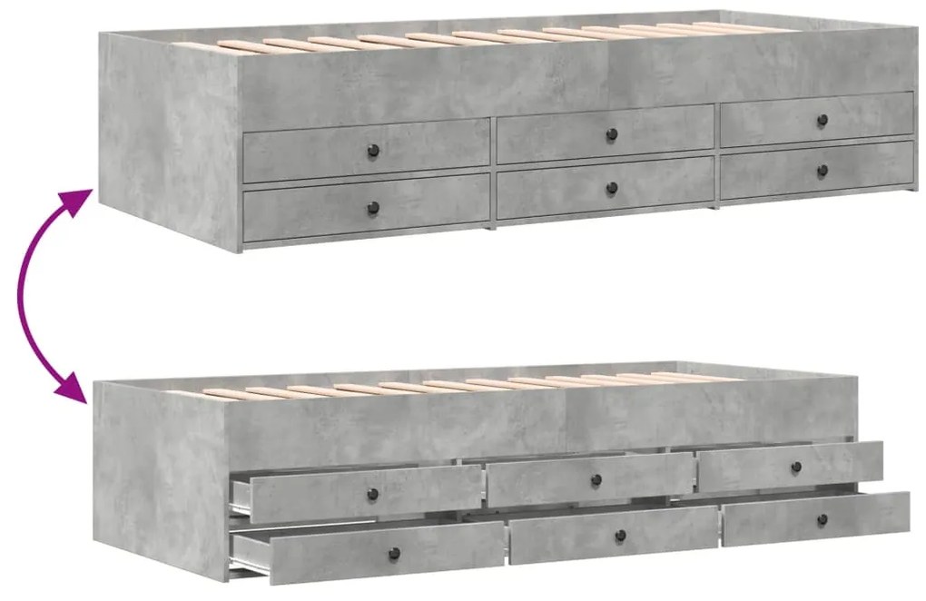 Sofá-cama com gavetas sem colchão 75x190 cm cinzento cimento