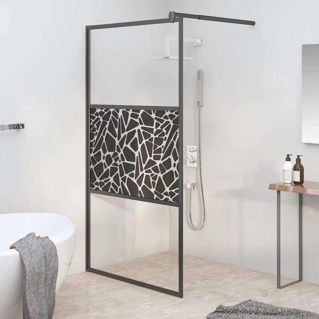 vidaXL Divisória de chuveiro 100x195cm vidro ESG design pedras preto