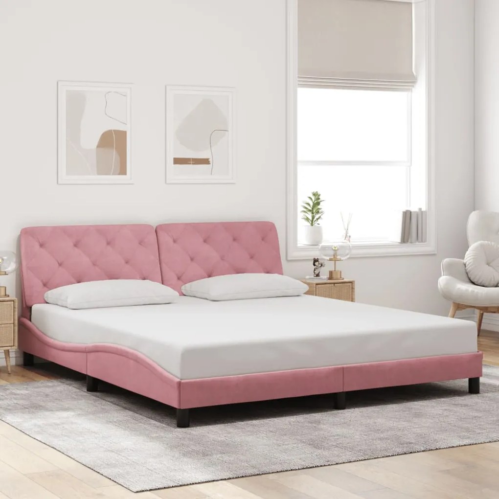 Estrutura de cama c/ luzes LED 180x200 cm veludo rosa