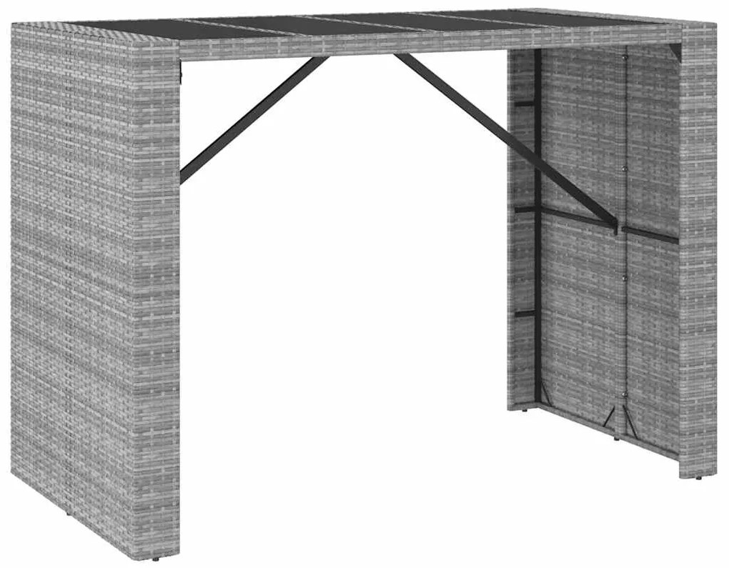 7 pcs conjunto de bar p/ jardim c/ almofadões vime PE cinzento