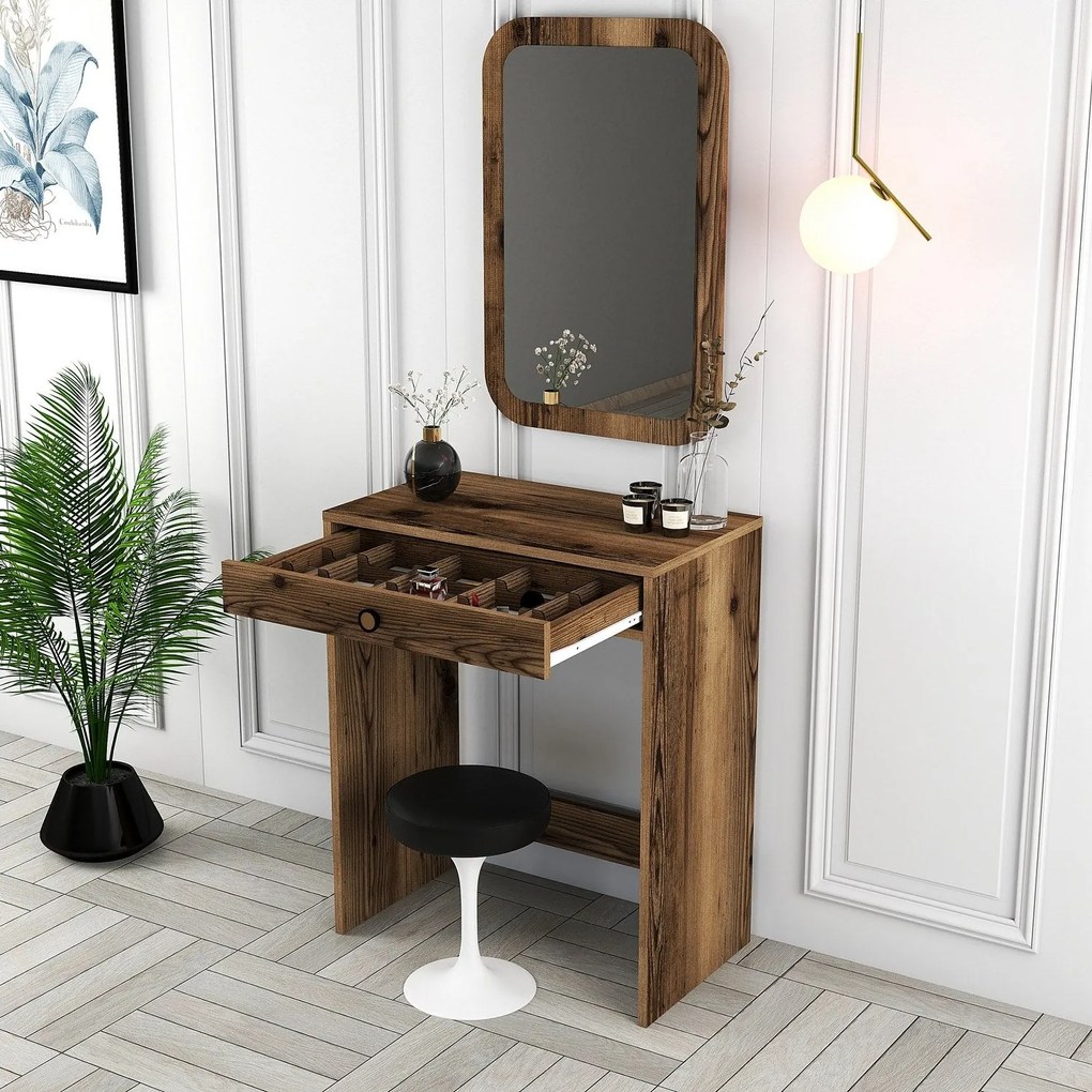 Mesa de Maquilhagem Lizbon Mirror – Nogueira – 70x40x84,7 cm