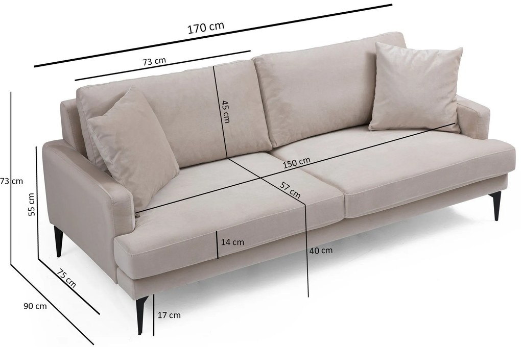 Sofá de 2 Lugares Papira – Bege – 175x90x88 cm